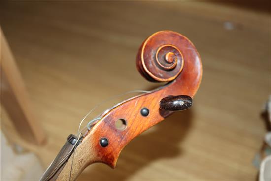 A full-sized French violin, labelled companion L.59cm